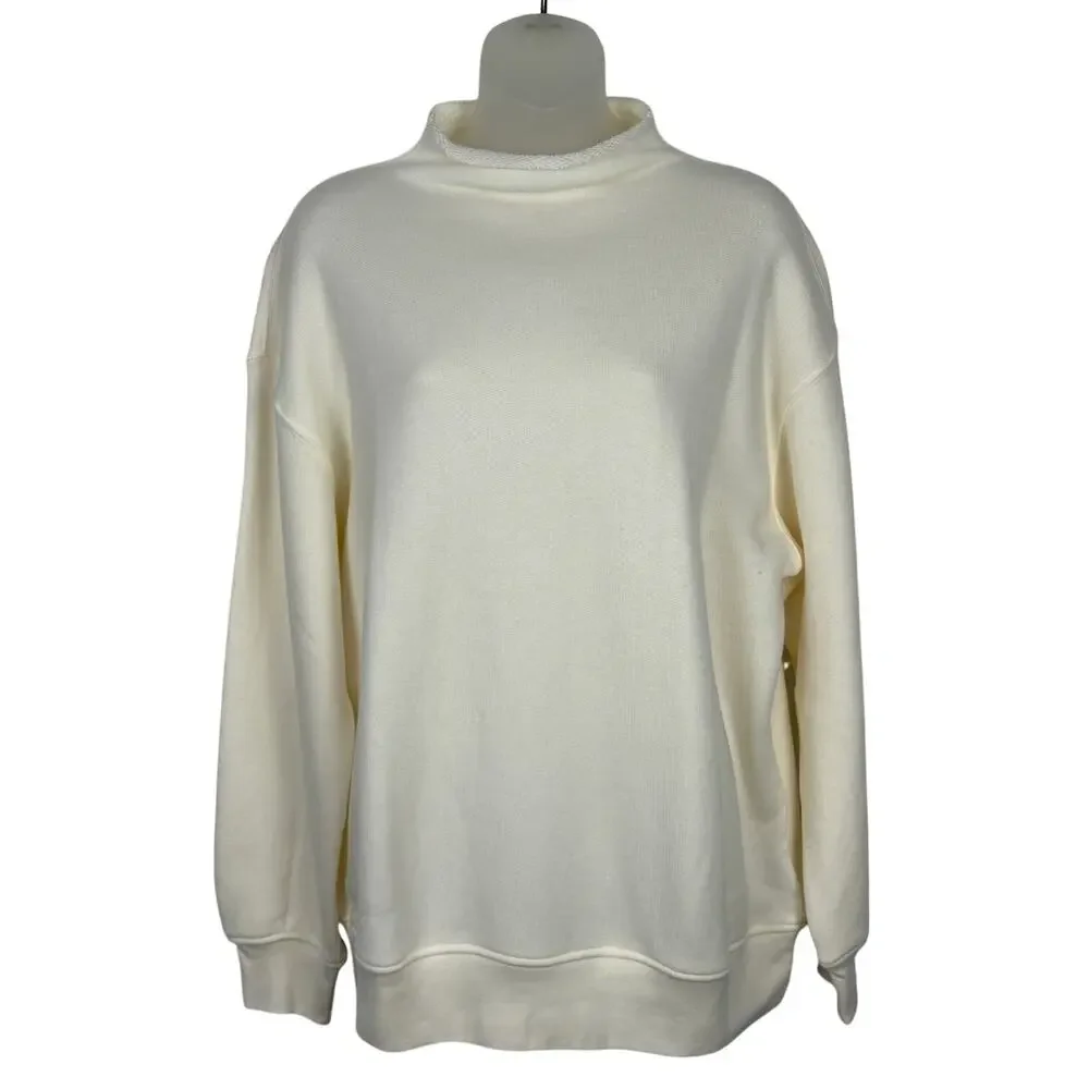 J.Crew Heritage Terry Rollneck Sweatshirt 100% Cotton Top Ivory CC944 Size S NWT